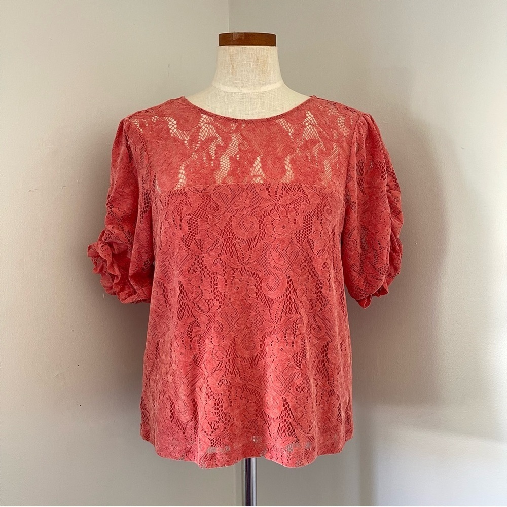 Anthropologie Pink Lace Parvati top preowned size Small